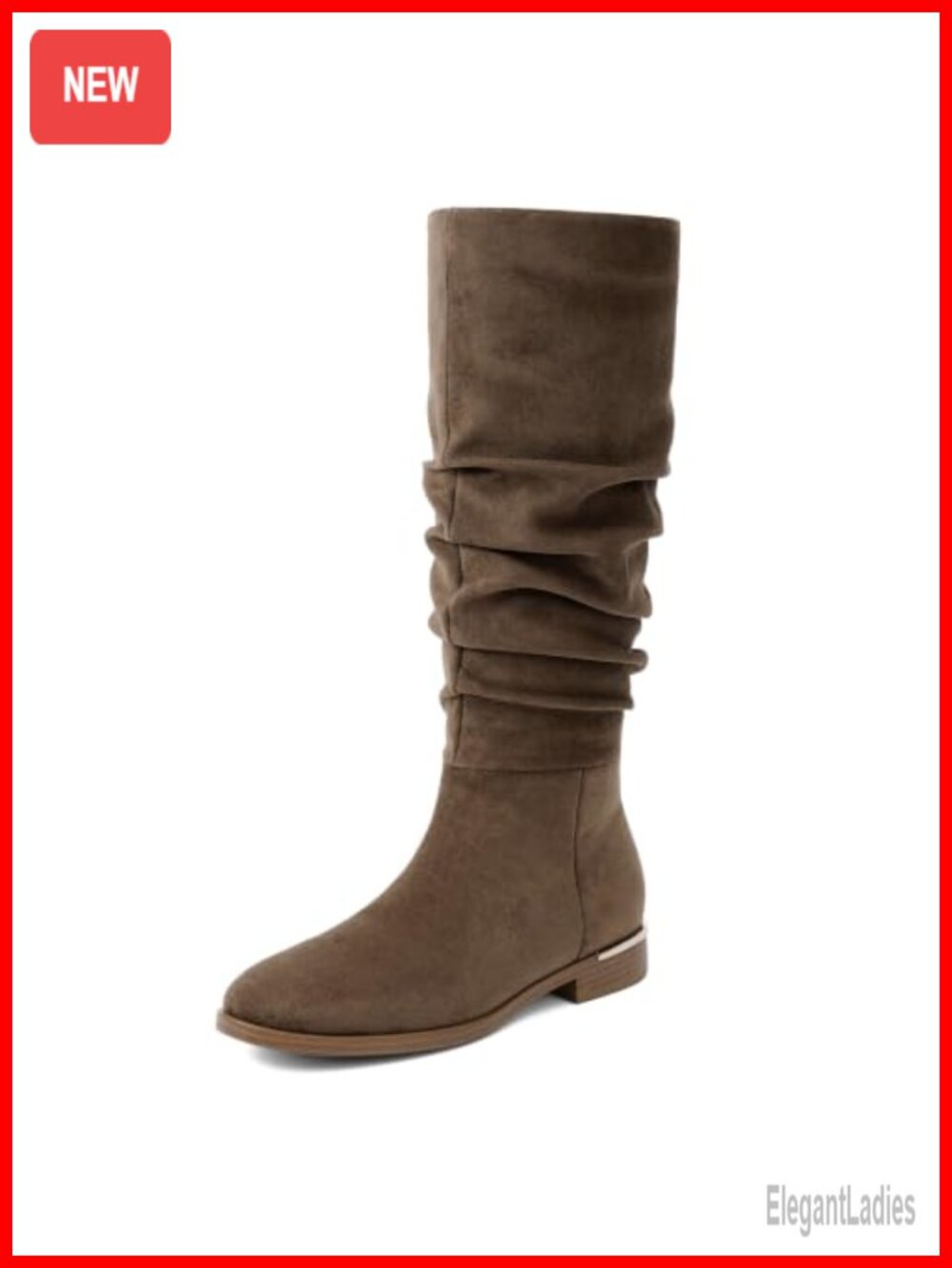 Slouchy Flat Heel Ruched Knee High Boots Faux Suede Zip